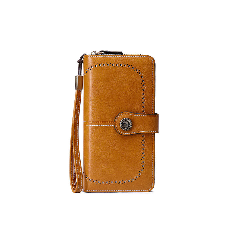 Large Capacity Multifunctional RFID Blocking Long Wallet - Vintage Solid Color Coin Purse With Zipper, Wristband, and Multi-card Slot