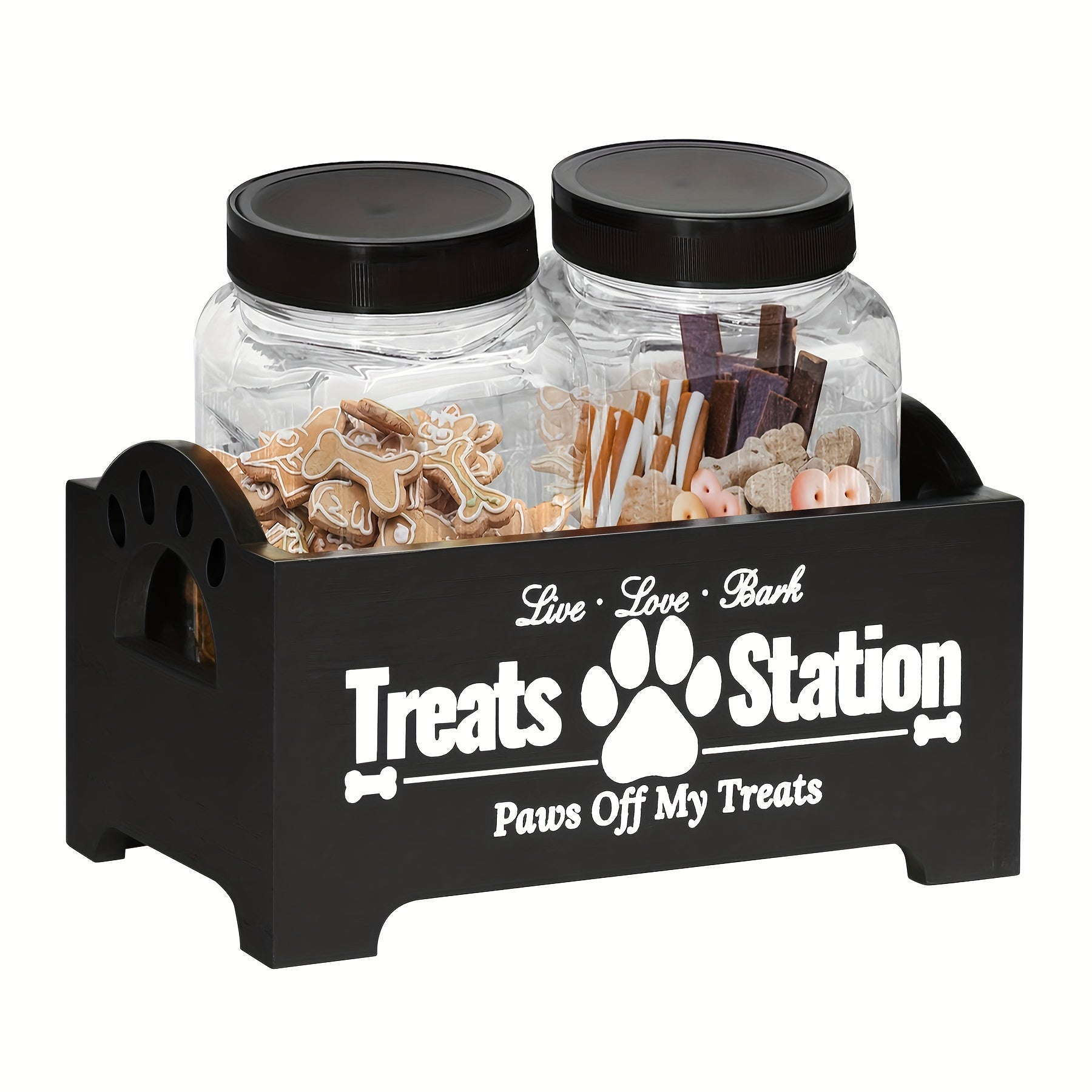 Wooden Dog Treat Holder Set – Storage with Jars