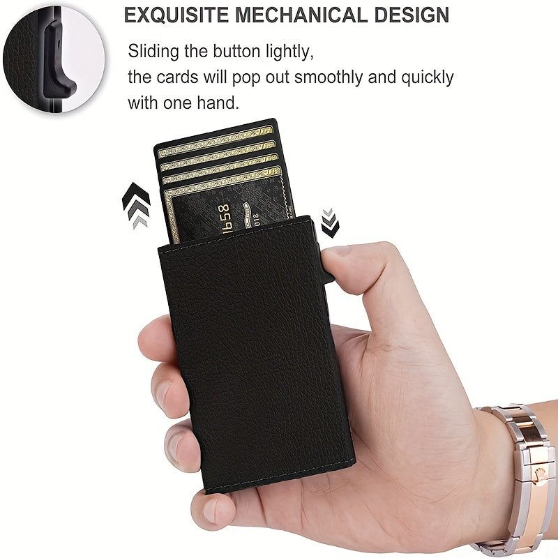 Auto Side Push Card Holder Wallet For Men Slim RFID Blocking Money Clip Wallets Minimalist Wallet With Money Pocket