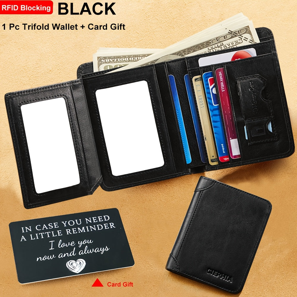 CIEPHIA Card Holder or RFID Blocking Wallet for Men - Slim Minimalist Vintage Leather Wallet with Anti-Theft, Genuine Cowhide, Compact Bi/Fold Design, ID Window