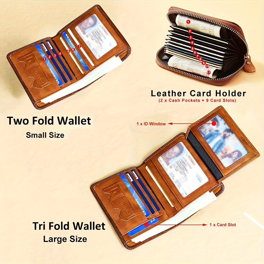 CIEPHIA Card Holder or RFID Blocking Wallet for Men - Slim Minimalist Vintage Leather Wallet with Anti-Theft, Genuine Cowhide, Compact Bi/Fold Design, ID Window