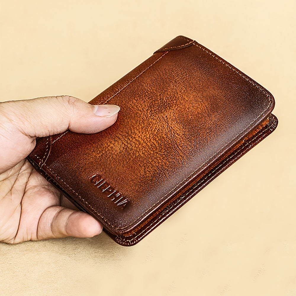 CIEPHIA Card Holder or RFID Blocking Wallet for Men - Slim Minimalist Vintage Leather Wallet with Anti-Theft, Genuine Cowhide, Compact Bi/Fold Design, ID Window