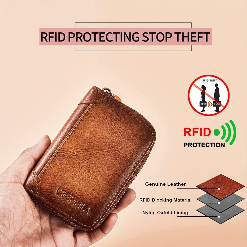CIEPHIA Card Holder or RFID Blocking Wallet for Men - Slim Minimalist Vintage Leather Wallet with Anti-Theft, Genuine Cowhide, Compact Bi/Fold Design, ID Window