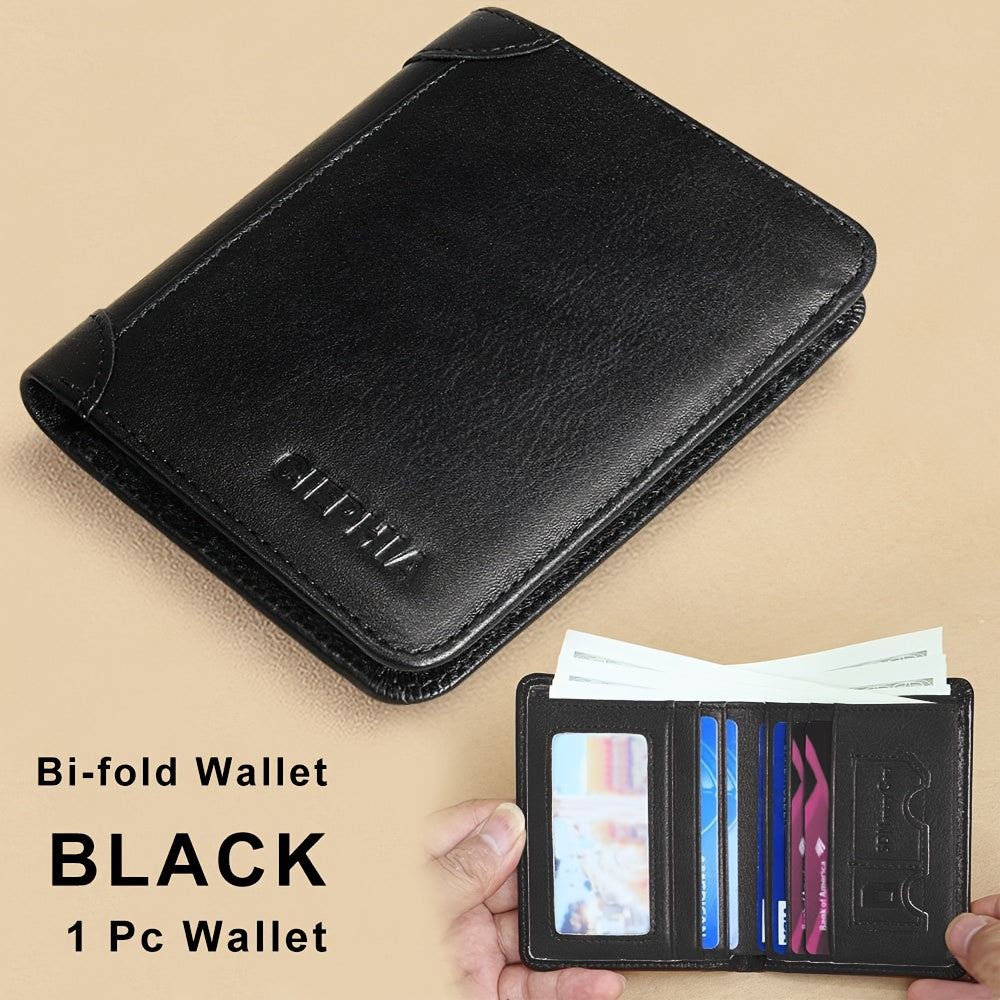 CIEPHIA Card Holder or RFID Blocking Wallet for Men - Slim Minimalist Vintage Leather Wallet with Anti-Theft, Genuine Cowhide, Compact Bi/Fold Design, ID Window