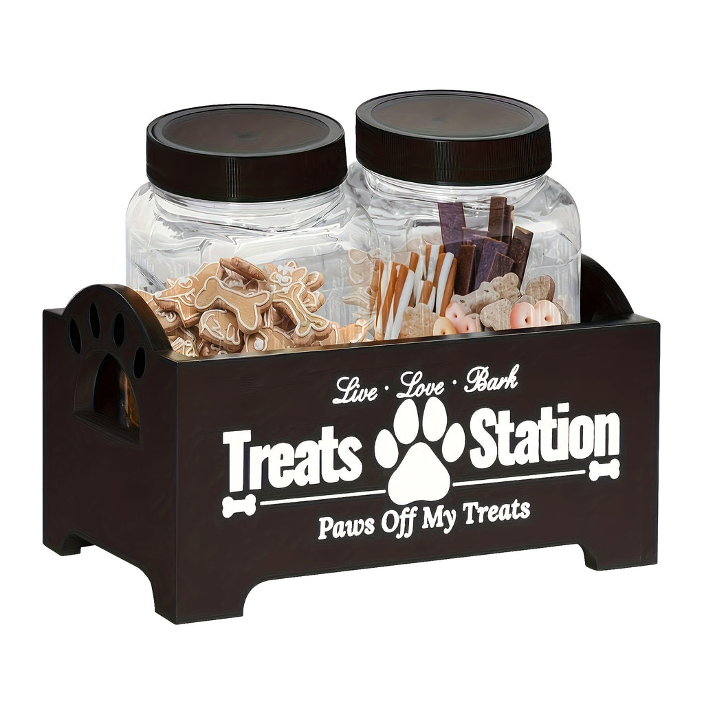 Wooden Dog Treat Holder Set – Storage with Jars