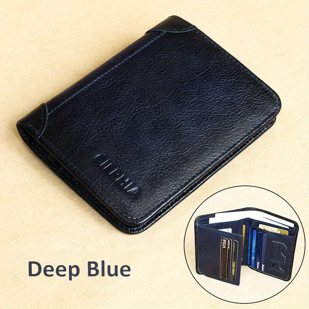 CIEPHIA Card Holder or RFID Blocking Wallet for Men - Slim Minimalist Vintage Leather Wallet with Anti-Theft, Genuine Cowhide, Compact Bi/Fold Design, ID Window