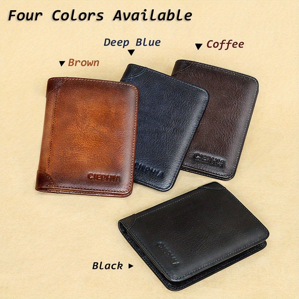CIEPHIA Card Holder or RFID Blocking Wallet for Men - Slim Minimalist Vintage Leather Wallet with Anti-Theft, Genuine Cowhide, Compact Bi/Fold Design, ID Window