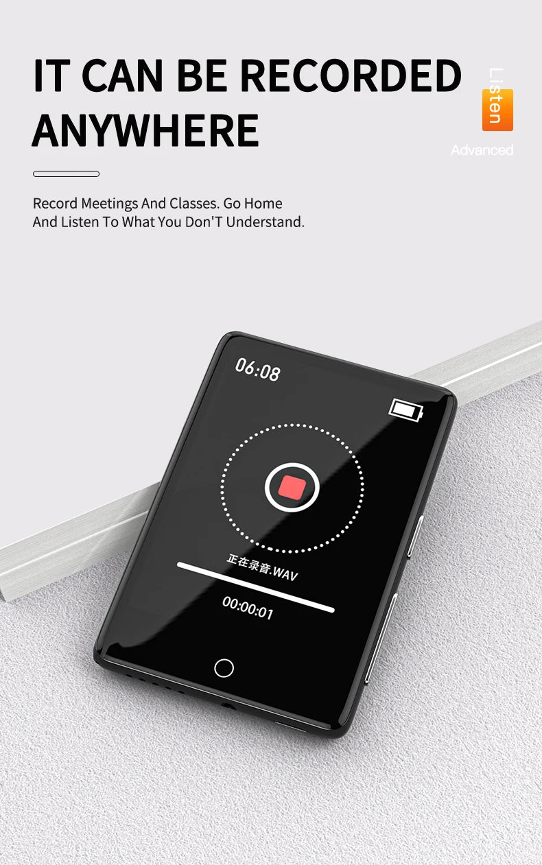 Metal Bluetooth MP3 Player – HiFi Music, Touch Screen & Built-in Speaker