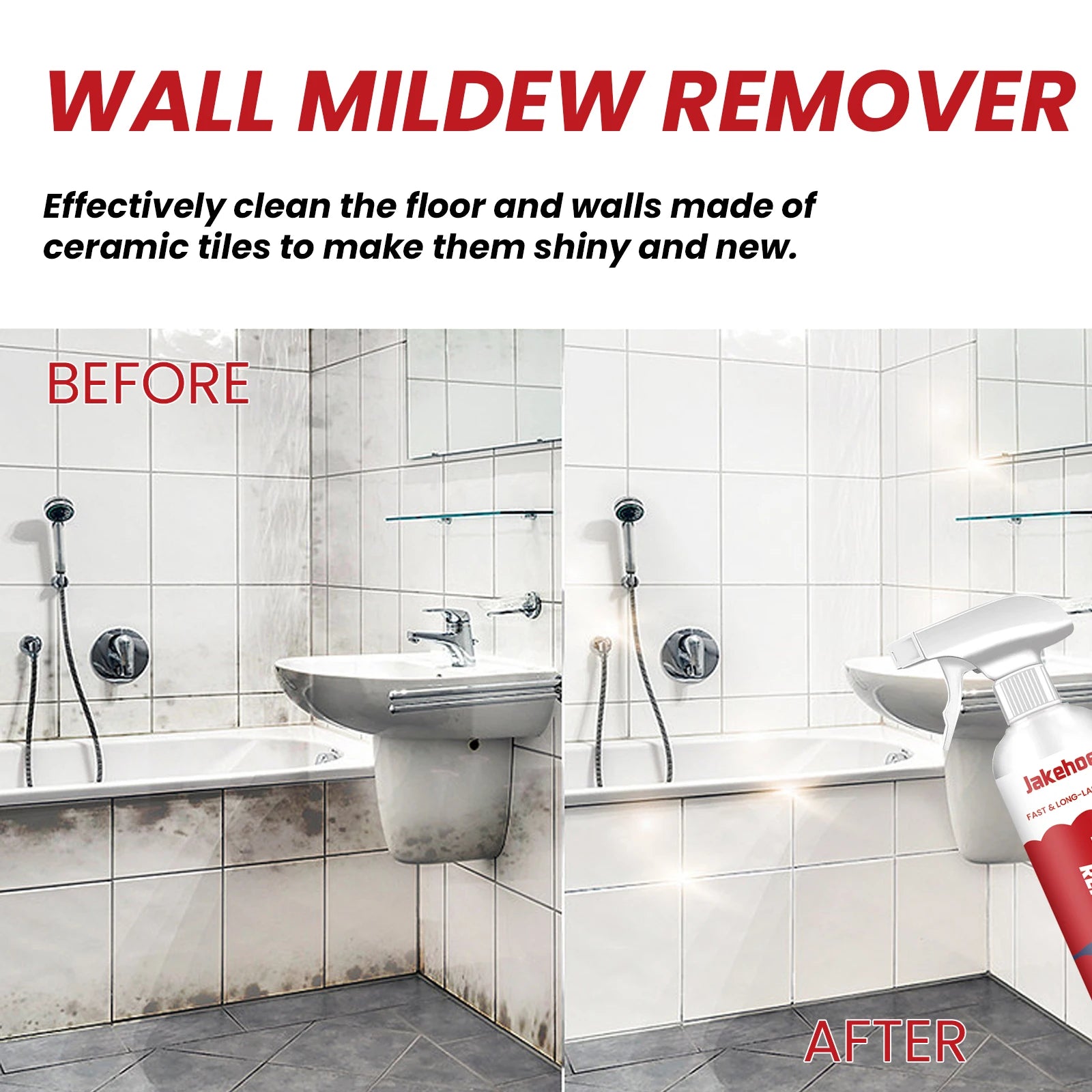Jakehoe Wall & Tile Mildew Remover – Bathroom & Household Cleaner, Stain & Mildew Preventer, 60ml
