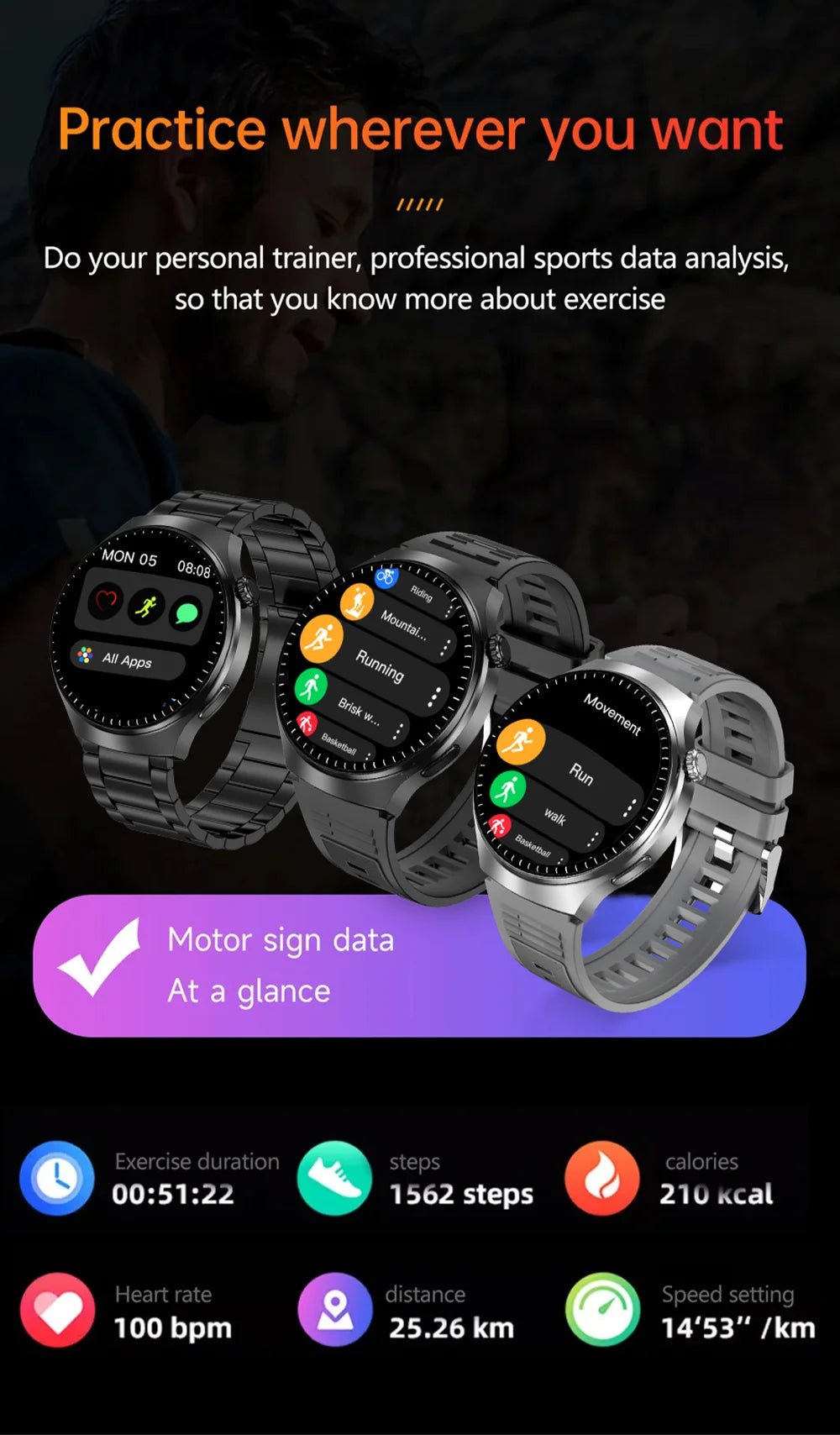 Men’s Smart Watch HD Display – Fitness, Health &amp; Bluetooth Call