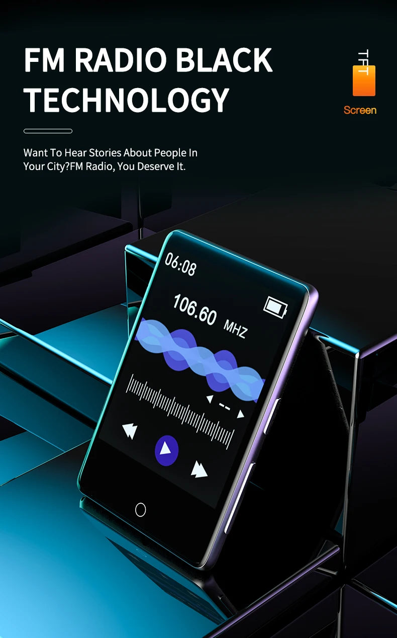 Metal Bluetooth MP3 Player – HiFi Music, Touch Screen & Built-in Speaker