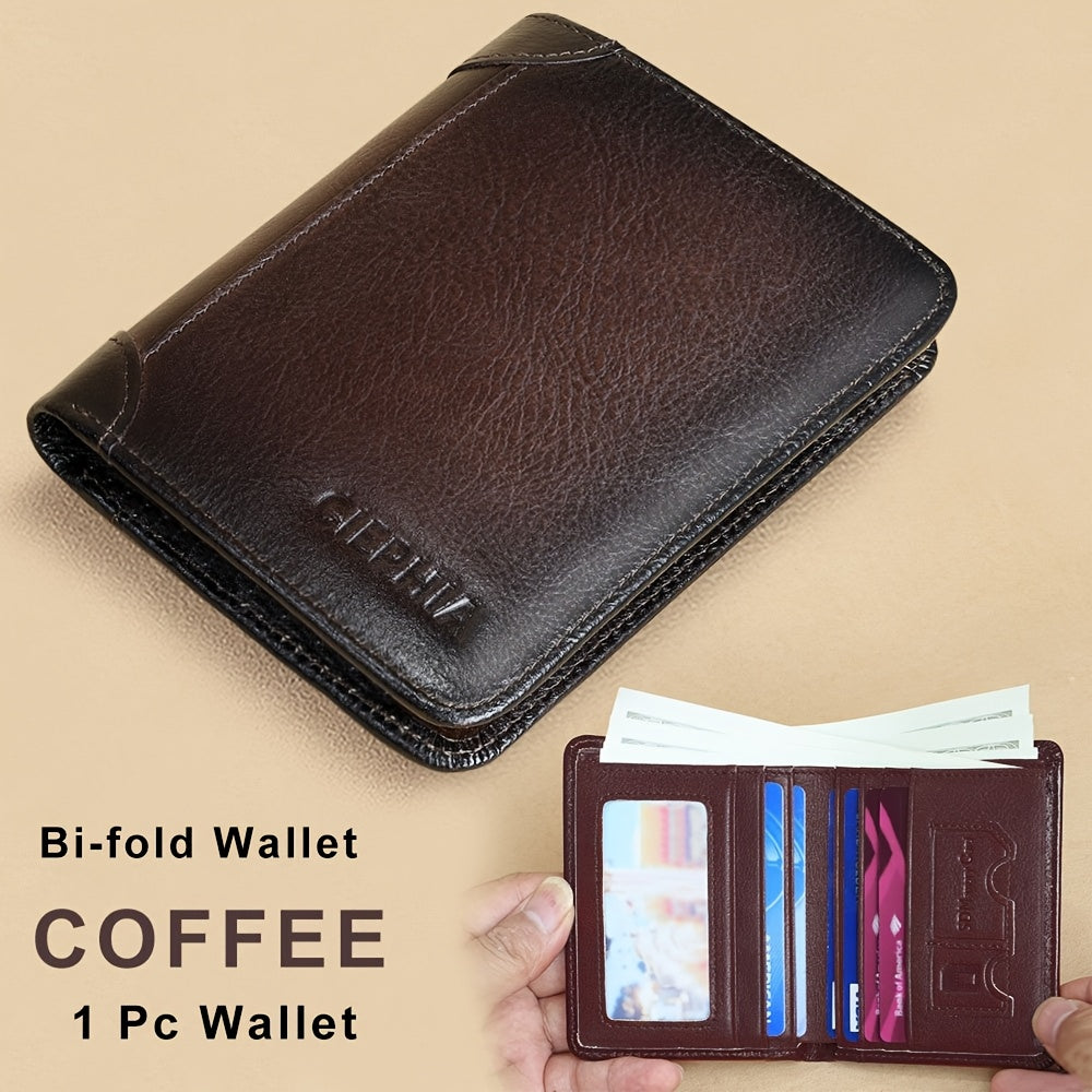 CIEPHIA Card Holder or RFID Blocking Wallet for Men - Slim Minimalist Vintage Leather Wallet with Anti-Theft, Genuine Cowhide, Compact Bi/Fold Design, ID Window