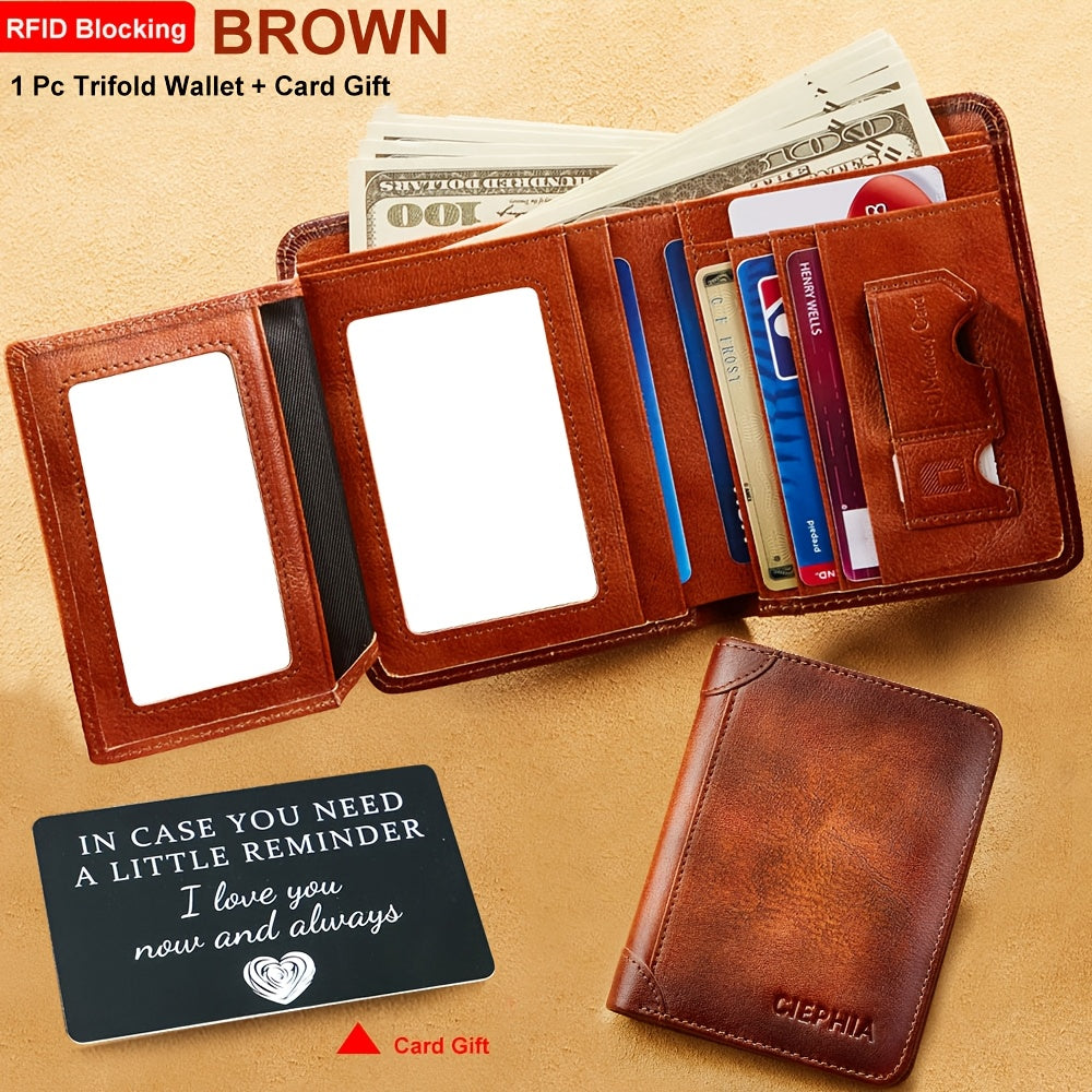 CIEPHIA Card Holder or RFID Blocking Wallet for Men - Slim Minimalist Vintage Leather Wallet with Anti-Theft, Genuine Cowhide, Compact Bi/Fold Design, ID Window