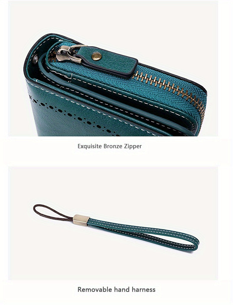 Large Capacity Multifunctional RFID Blocking Long Wallet - Vintage Solid Color Coin Purse With Zipper, Wristband, and Multi-card Slot