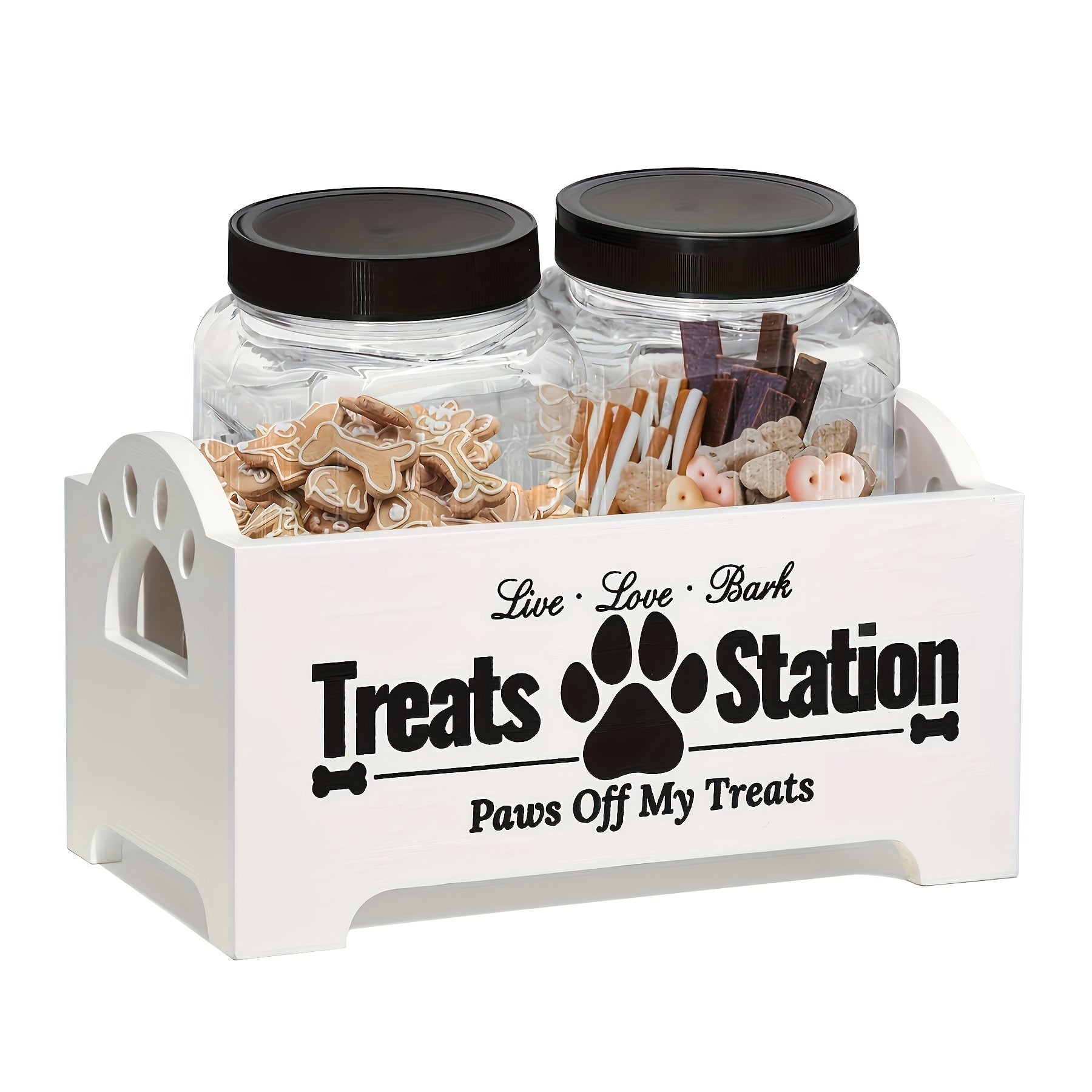 Wooden Dog Treat Holder Set – Storage with Jars