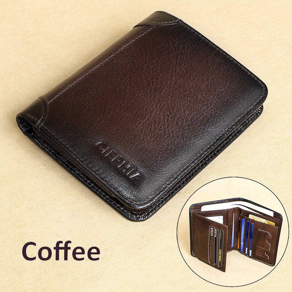 CIEPHIA Card Holder or RFID Blocking Wallet for Men - Slim Minimalist Vintage Leather Wallet with Anti-Theft, Genuine Cowhide, Compact Bi/Fold Design, ID Window