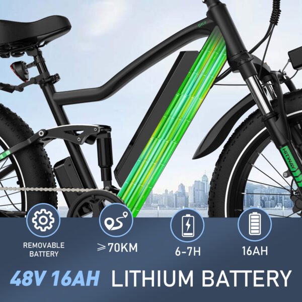 HITWAY 26" 4.0 Fat Tire Electric Bike,Electric Bicycle with 250Watt Moter 48V 15Ah/16Ah Lithium Battery - Image 8