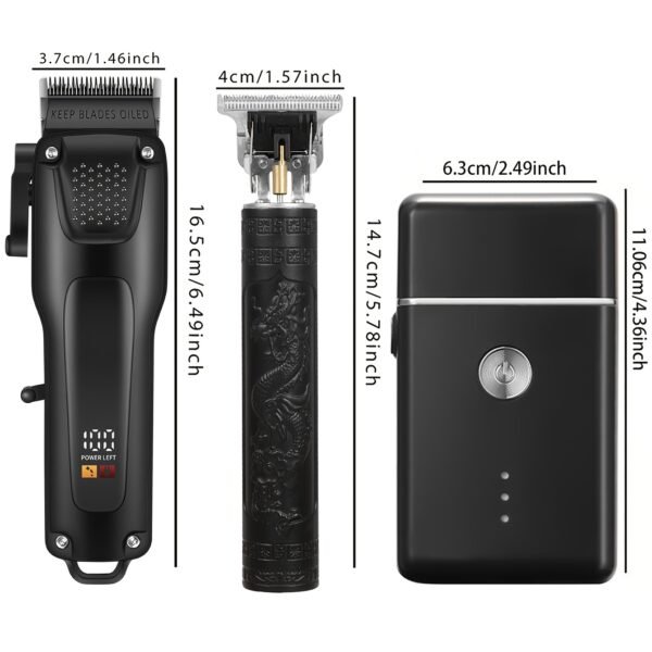 3pcs Men'S Professional Hair & Beard Grooming Kit - Cordless Clippers with LED Display - Image 4