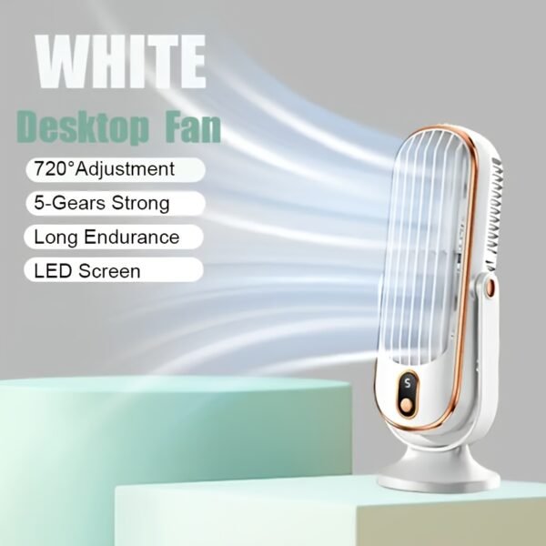 JKUOO Portable USB Fan with Large Battery - 5 Speeds, 720° Swivel, Quiet Cool Breeze - Image 3